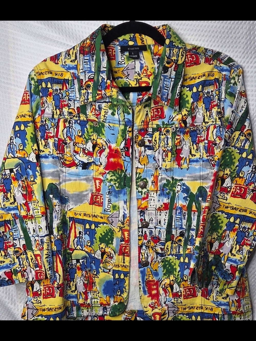 Kaktus Colorful Cafe Illustrated Cotton Jacket - Bright Multi Print Large